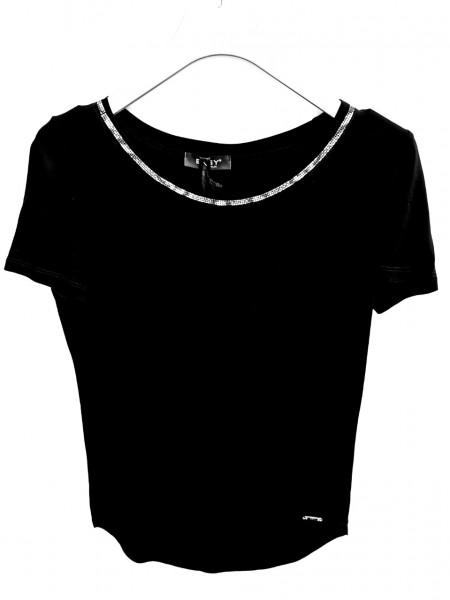 Exsy kurzarm T-Shirt mit Glitzerrand