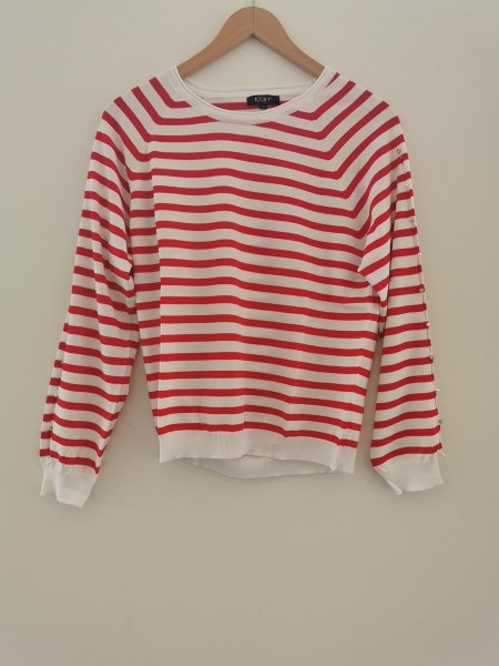 Pullover gestreift raffinierte Öffnungen Oberarm - rot/weiß
